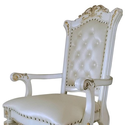 Vendome White Leather Executive Chair with Antique Gold Detailing