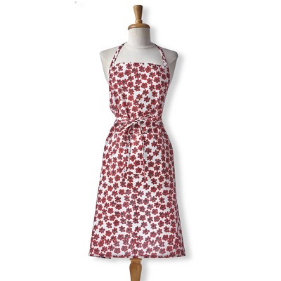 TAG Happy Flower Small Red Flower Print Cooking Baking Apron Cotton Machine Wash, One Size Fits Most, Large Pocket, Hang Tag, Slide Thru Tie
