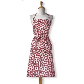TAG Happy Flower Small Red Flower Print Cotton Bib Apron with Waist Tie and 2 Pocket, One Size Fits Most,35"L x 24" W, Machine Wash
