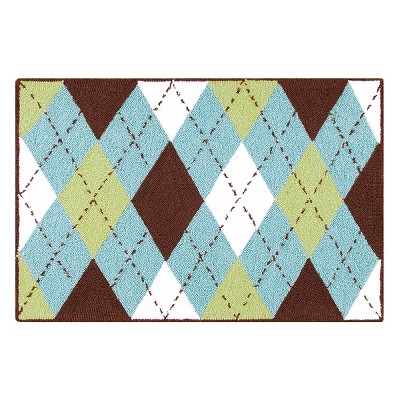 C&F Home 2'0" x 3'0" Argyle Aqua Hooked Indoor Rug