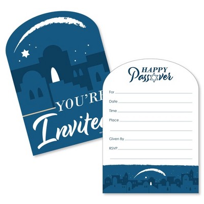 Big Dot of Happiness Happy Passover - Shaped Fill-in Invitations - Pesach Party Invitation Cards with Envelopes - Set of 12