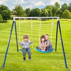 Kids Swing Set, Saucer Swing With Heavy Duty Outdoor A-Frame Metal Swing Stand For Playground Backyard - 1 of 4