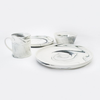 Gray and White Ceramic Swirl Design Bowl Set of 4