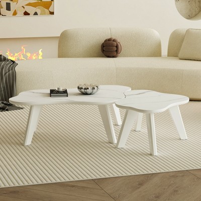 GlasFlength Modern Noval Coffee Tables, Center Table with Sleek Minimalist Design for Living Room Decor, White,47.2”*34.2”*14"