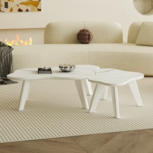 GlasFlength Modern Noval Coffee Tables, Center Table with Sleek Minimalist Design for Living Room Decor, White,47.2”*34.2”*14" - 1 of 4