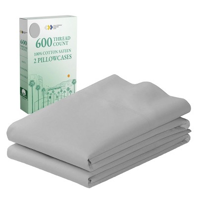Luxury 600 Thread Count Pillowcases - 100% Cotton Sateen, Soft, Cool & Breathable by California Design Den