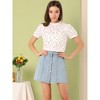 INSPIRE CHIC Women's Keyhole Back Stand Collar Short Sleeve Floral Blouse - 2 of 4