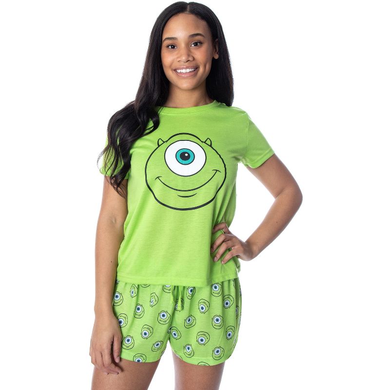 Disney Women's Monsters Inc. Mike Wazowski Shirt and Shorts Pajama Set Lime Green, 1 of 6