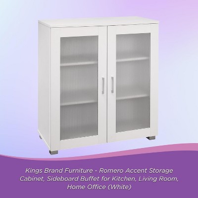 White Particle Board Lighted Curio Cabinet with Frosted Glass Doors