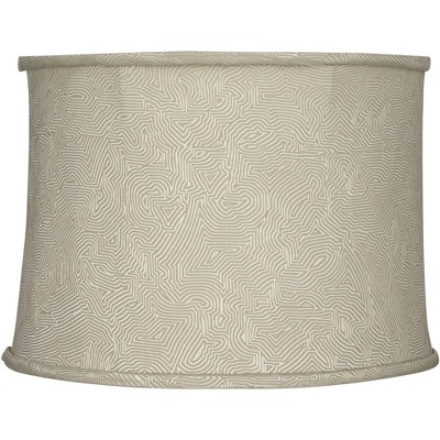 Springcrest Beige Geometric Line Medium Drum Lamp Shade 14" Top x 15" Bottom x 11" High (Spider) Replacement with Harp and Finial