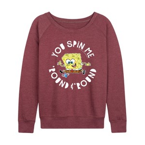 Women's - SpongeBob SquarePants - You Spin Me Round And Round Lightweight French Terry Wide Neck Long Sleeve Graphic Shirt - 1 of 4