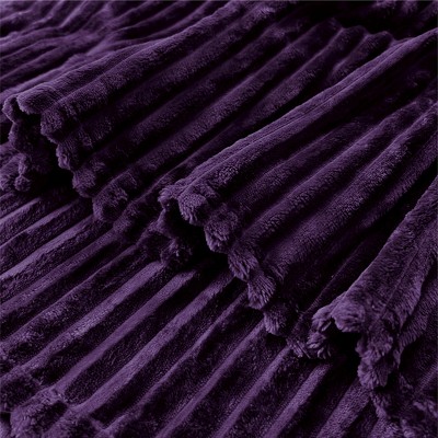 Twin Purple Ribbed Fleece Reversible Throw Blanket