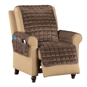 Collections Etc Velvet Non-Slip Quilted Recliner Cover with Side Pockets - 1 of 4