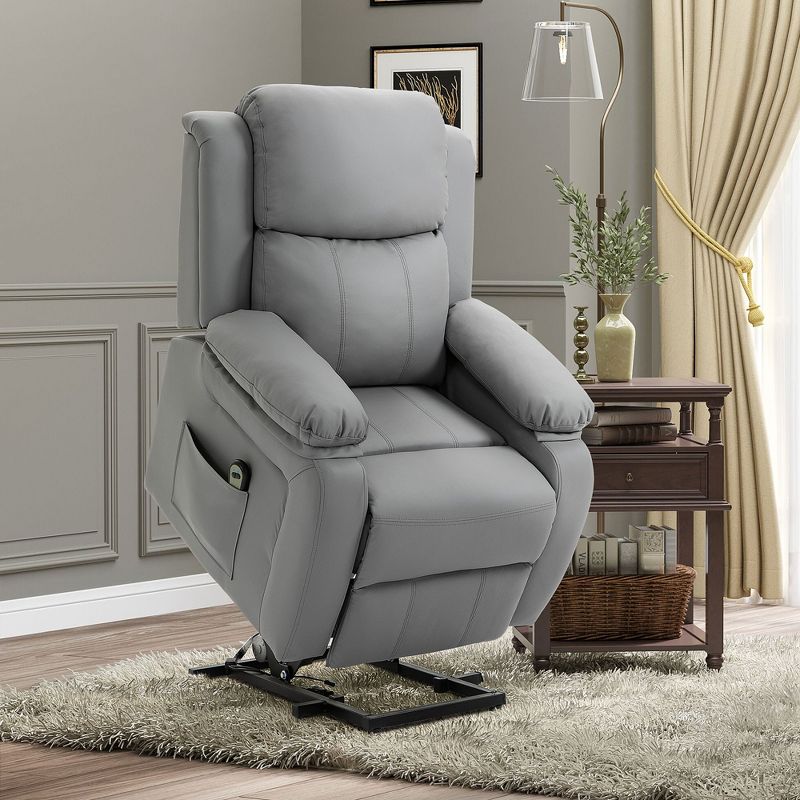 HOMCOM Living Room Power Lift Chair, PU Leather Electric Recliner Sofa Chair for Elderly with Remote Control, 2 of 7