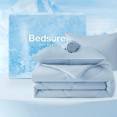 Bedsure Cooling Comforters Queen Size, Blue Cooling Blanket for Hot Sleepers, 4 Pieces Double-Sided Cool Tech Queen Bedding Set with Breathable Lightw