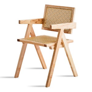 VYNXARIA 2 dining chairs, natural color, rubber wood rattan weaving technology, armrest solid wood dining chair, living room chair, simple and natural - 1 of 4