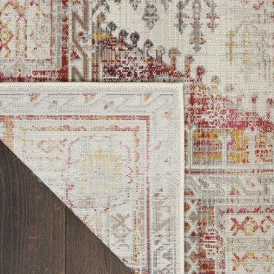 Ivory Red Distressed Medallion 5'3" x 7'10" Synthetic Area Rug