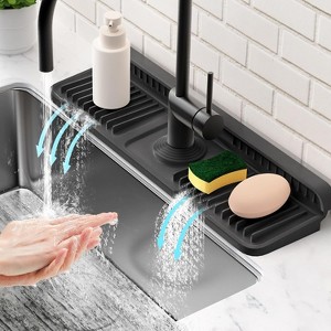 24'' Longer Kitchen Sink Faucet Mat - 7° Slope Self-Draining, Snap Lock Fit, Behind-Faucet Water Splash Guard - 1 of 4