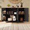 MAYEERTY Brown 51.2"W Farmhouse Kitchen Island Geometric Twill Stripe, Drop Leaf Rolling Cart Internal Rack Towel Rack - 3 of 4