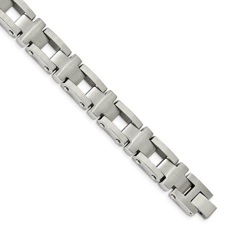 Black Bow Jewelry 14mm Stainless Steel Brushed & Polished Cross Link Bracelet, 8.5 Inch - image 1 of 4