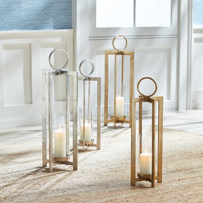 Gold Aluminum and Glass 30.5" Candle Lantern