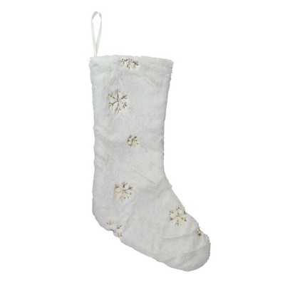 Northlight 18" White Faux Fur Christmas Stocking with Gold Sequined Snowflakes