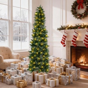 Mydepot Pre-Lit Pencil Christmas Tree, Green Artificial Spruce Slim Christmas Trees - 1 of 4