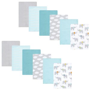 Hudson Baby Flannel Burp Cloth 12pk, Teal Elephant, One Size - 1 of 4