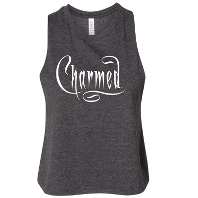 Women's Charmed Simple Logo Graphic Racerback Tank - Heather Charcoal - Small