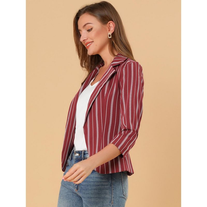 Allegra K Women's Striped 3/4 Sleeves Open Front Casual Notched Lapel Blazer, 4 of 7