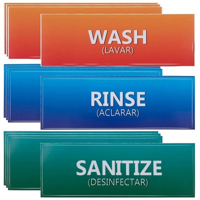  Juvale 12-Pack Sink Sticker Labels "Wash Rinse Sanitize" Wall Signs for Kitchen, 8.49 x 2.7 in 