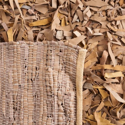 Hand-Knotted Luxe Leather Shag Area Rug, Light Gold, 6' x 9'