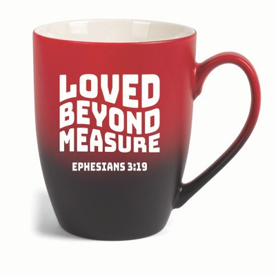 Elanze Designs Loved Beyond Measure Ephesians 3:19 Two Toned Ombre Matte 10 ounce New Bone China Coffee Tea Cup Mug, Red and Black
