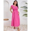 Women's Plus Size Maternity Maxi Dress Summer Casual Round Neck Short Sleeve Smocked High Waist Maxi Dresses with Pockets - 3 of 4