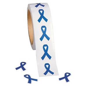 Fun Express Bulk Blue Ribbon Awareness Sticker Roll - 500 Pc. : Target