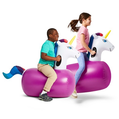 Hearthsong Set Of 2 Inflatable Unicorn Ride On Bouncer Hop Toy For