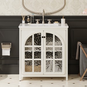 31" Farmhouse Bathroom Vanity with Ceramic Sink,Rustic Antique Storage Cabinet with Adjustable Shelf for Small  Space-Baofuwish - 1 of 4