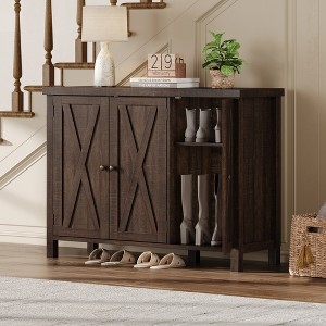 Shoe Storage Cabinet with 3 Door, 4-Tier Freestanding Large Shoe Rack Cabinet for Hallway Brown - 1 of 4