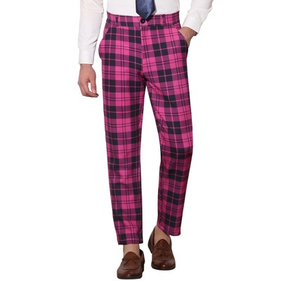 INSPIRE CHIC Men's Plaid Casual Regular Fit Flat Front Stretch Dress Pants