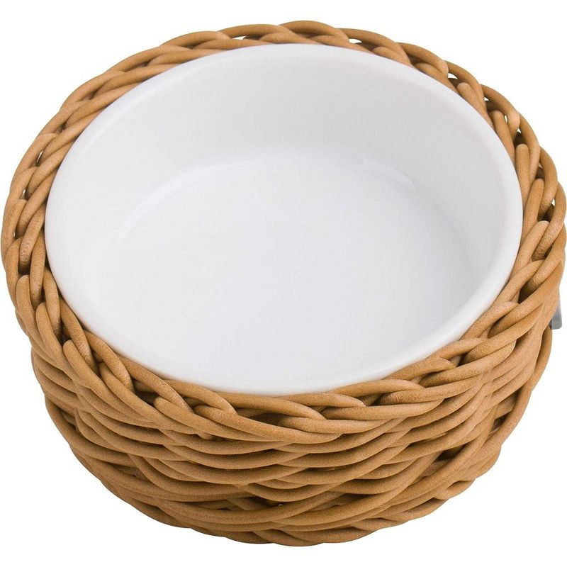 Saleen Round Wicker Basket with Porcelain Bowl Insert - Elegant Beige Accent, SMALL, 2 of 6