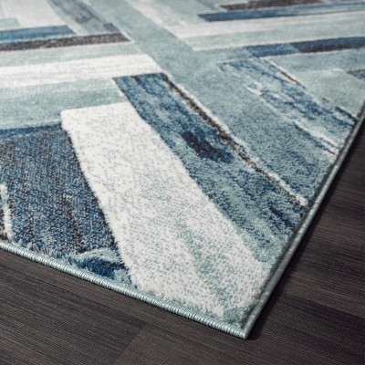 Modern Geometric Blue and Gray Synthetic Area Rug