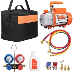 VEVOR 1/4 HP 4 CFM AC Vacuum Pump and Gauge Set, Single Stage Rotary Vane HVAC Air Vacuum Pump A/C Refrigerant Kit Manifold Gauge Set, Orange - 1 of 4