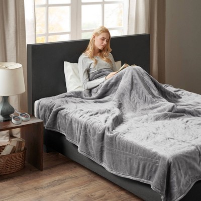 Full Gray Plush to Berber Electric Heated Blanket