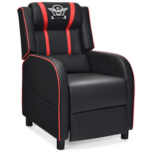 PU Leather Gaming Chair with USB Massage Lumbar Pillow and Footrest, Red