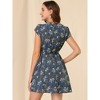 Allegra K Women's Boho Crossover V Neck Petal Sleeves Belted Floral Flowy Dress - 4 of 4