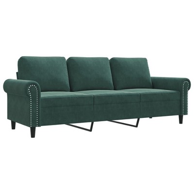 vidaXL 3-Seater Velvet Sofa with Thickly Padded Seats - Dark Green Sofa for Living Room, Lounge, Office with Sturdy Metal Frame