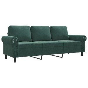 vidaXL 3-Seater Velvet Sofa with Thickly Padded Seats - Dark Green Sofa for Living Room, Lounge, Office with Sturdy Metal Frame - 1 of 4