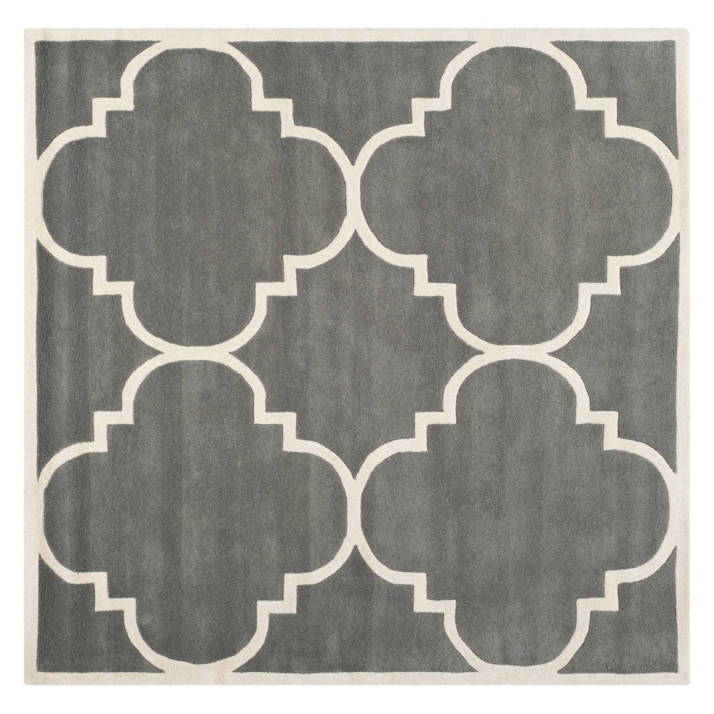 7'x7' Square Penny Quatrefoil Design Tufted Accent Rug Dark Gray/Ivory Square - Safavieh