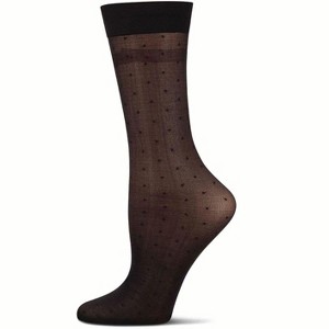 Memoi 3 Pair Women's Sheer Dot and Opaque Solid Trouser Socks Black-Black-Black One Size - 1 of 4