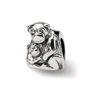 Black Bow Jewelry Sterling Silver Monkey and Baby Bead Charm
